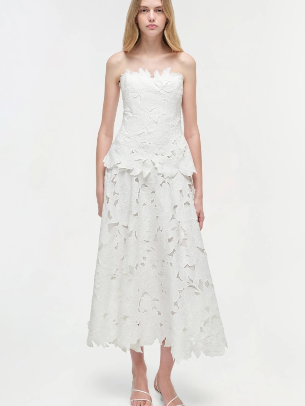 SIMKHAI Audrey Embroidered Strapless Midi Dress White Size 6